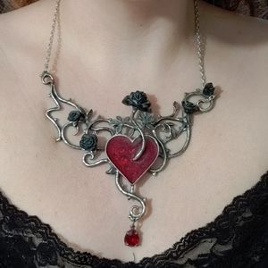 Gothic Heart and Roses Necklace